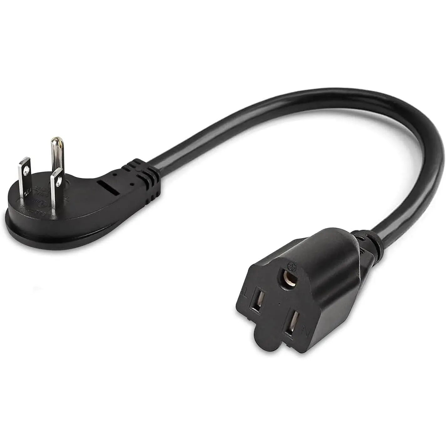 1875W Heavy Duty Low Profile Flat Plug Extension Cord - 15A, 16AWG, 3-Prong Grounded, 125V, 1ft, 45-Degree Right Angle Outlet Saver for Lamp, Clock, Microwaves, Electrical Equipment Accessories (Black1), 1 Feet