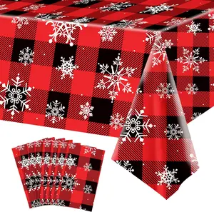 90% Off 8 Pieces Plastic Party Tablecloth Decorations White Snowflake Buffalo Plaid Sign Table Cover for Winter Christmas Holiday Party Supplies,54x108 inch