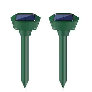 Solar Powered Mole Repellent 2 Pack, Ultrasonic Sonic Spikes for Lawn & Garden. Waterproof Outdoor Pest Control against Moles, Gophers, Voles, Groundhogs, Snakes, Chipmunks