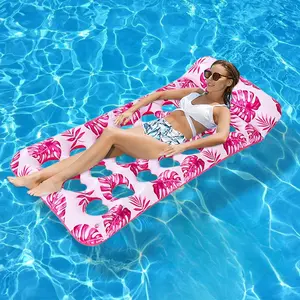 Striped Leaf Pattern Inflatable Pool Hole Lounge Float, Foldable Floating Bed & Water Hammock, Single Recliner Float for Travel, Family Pool, Vacation, Beach & Sunbathing