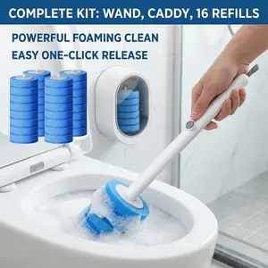 Disposable Toilet Cleaning System, Toilet Wand Kit With 16 High-Performance Refills, Wall Mounted Toilet Brush And Holder, No Drilling Space-Saving Design, Deep Cleaning Sanitary Toilet Cleaner, Hygienic Disposable Bathroom Cleaning Tool For Home