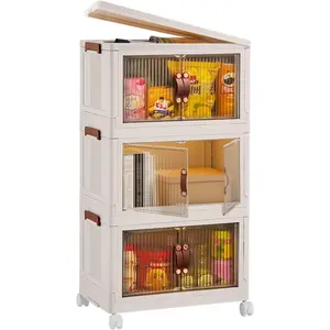 60cm 3layer Organize Foldable Storage Cabinet Box with Wheels, Storage Cabinet, Plastic Shelves Organizer, Collapsible Totes For Storage, Book, Toys