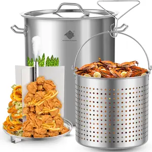 ARC Large Stainless Steel Stockpot for Seafood Boiler Crawfish Pot with Basket and Steamer Rack, Outdoor Cooking Pot for Crab Lobster Shrimp Trukey Fryer Boiling, and Tamales Steamer