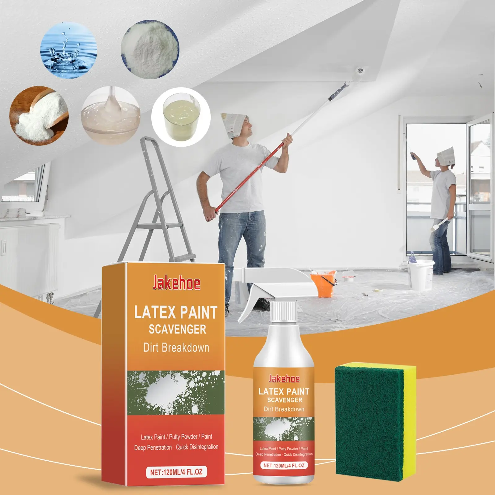 Jakehoe Latex Paint Remover, Easy Cleaning for Construction Residue Removal, Putty Powder Paint Cleaner, Home Improvement Tool