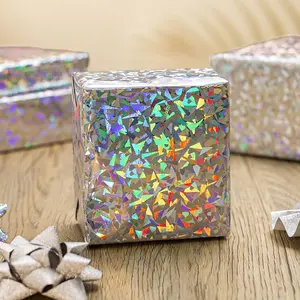 Holographic Foil Colorful Wrapping Paper - Mini Roll - Silver Cracked Ice Print 17 Inch X 32.8 Feet Perfect for Birthday,Wedding,Baby,Bridal Shower,Graduate Party and more Occasions
