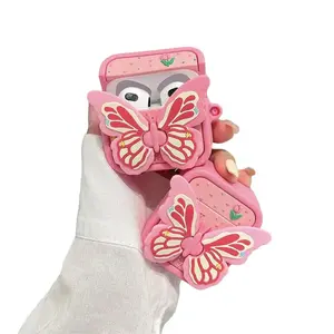 TheNorthStar Pink Butterfly Silicone Earphone Cover With Strap, High Quality Earphone Case