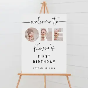 Photo Birthday Welcome Sign Template Printable First Birthday Welcome Poster Editable 1st Birthday 
