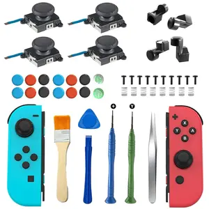 Joystick Replacement Kit( 48 in one), Switch Joystick Replacement for Switch/ Switch Lite/ Switch OLED, Include 4 Thumbsticks, 4 Metal Buckles, 2 Screwdrivers, Pry Tool, 12 Thumbstick Grips