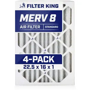 Filter King 22.5x16x1 Air Filter | 4-PACK | MERV 8 HVAC Pleated A/C Furnace Filters | MADE IN USA | Actual Size: 22.5 x 16 x .75"