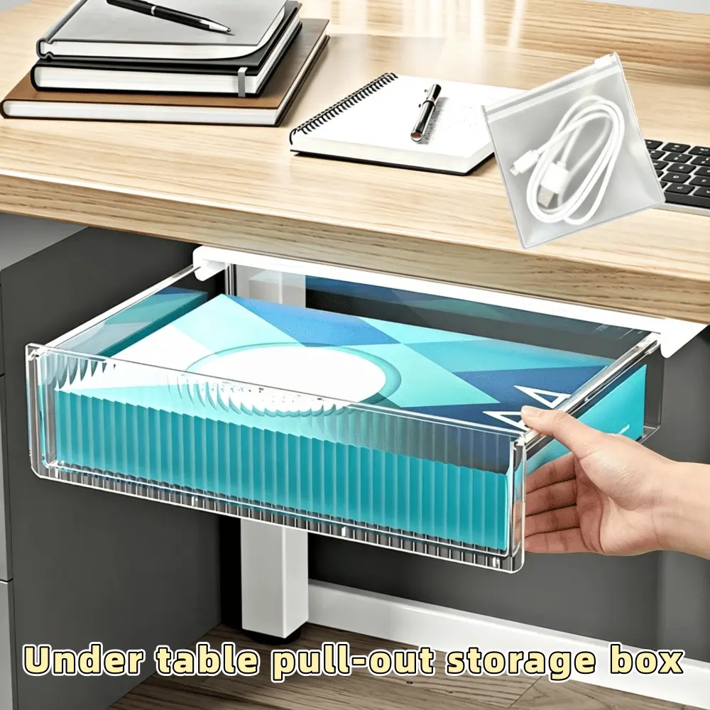 [PABHAN] Wall-mounted Transparent Plastic Organiser - No-drill 2-tier Storage Drawer Units, Adhesive Racks, Stackable Storage, Space-saving Desktop Extension for Home Office Organization to Get Organized, Box