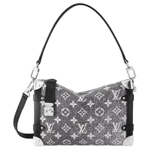 Louis Vuitton Trunk Soft Box Shoulder Bag for Women – Monogram Denim Jacquard with Leather Trim, Gray