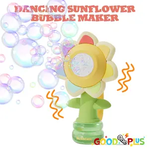 Dancing Sunflower flower Bubble Machine Automatic Electric Cute Moving Sunflower Soap large Bubble output Maker Light Swing Toy Summer Kids Gift