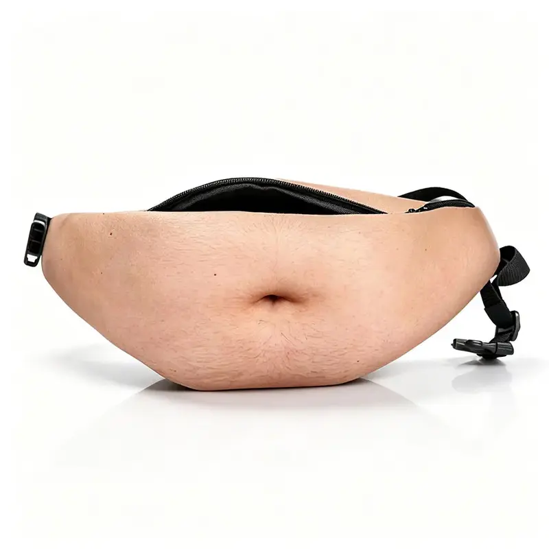 Waterproof 3D Beer Belly Waist Pack - Adjustable Waistband Bag, Bum Bag, Fashion Waist Packs with Lightweight Pockets, Pocketbag, Funny White Elephant Gag Gift for Adults (Christmas Stocking Stuffer Fix)