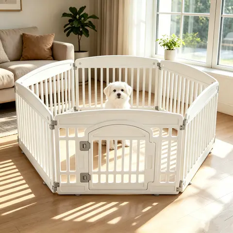 Sweetcrispy Plastic Pet Playpen Gate, Durable Puppy Exercise Playpens with Lockable Door, Non-Slip Bottom, Portable for Indoor & Outdoor Use, Playpen Gate Playpens, Portable Puppy Fence, Puppy-Proof Playpens