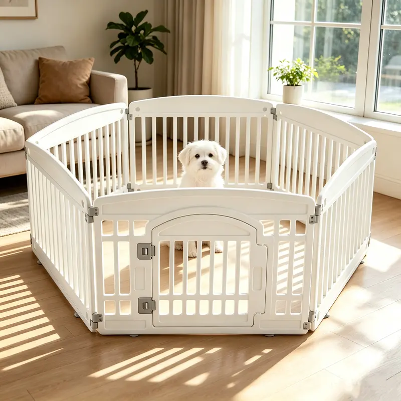 Sweetcrispy Plastic Pet Playpen Gate, Durable Puppy Exercise Playpens with Lockable Door, Non-Slip Bottom, Portable for Indoor & Outdoor Use, Playpen Gate Playpens, Portable Puppy Fence, Puppy-Proof Playpens