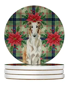 Carolines Treasures WDK8530RCS4 4 x 4 in. Borzoi Christmas Poinsettias Large Sandstone Coasters, Pack of 4
