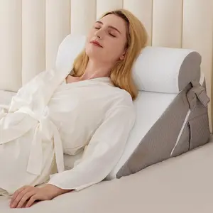 Wedge Pillow Set for After Surgery, Wedge Pillow for Acid Reflux, Bed Wedge Pillow with Adjustable 9&12inch for Headboard, Sleeping, Orthopedic Memory Foam for Neck&Back Support, White/Grey