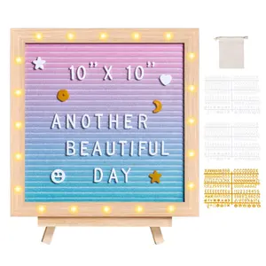 【Summervibes】VEVOR Gradient Felt Letter Board, 10"x10" Felt Message Board, Changeable Sign Boards with 510 Letters, Stand, and Built-in LED Lights, Baby Announcement Sign for Home Classroom Office Decor