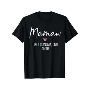 Men's & Women's Mamaw Like a Grandma Only Cooler T-Shirt - Heavyweight 180gsm Cotton Vintage Funny Grandparent Gift, Black with White Mamaw & Pink Heart Print, Casual Round Neck Tee for Grandma, Mom, Aunt, Cool Grandmother Apparel, PLUS SIZE