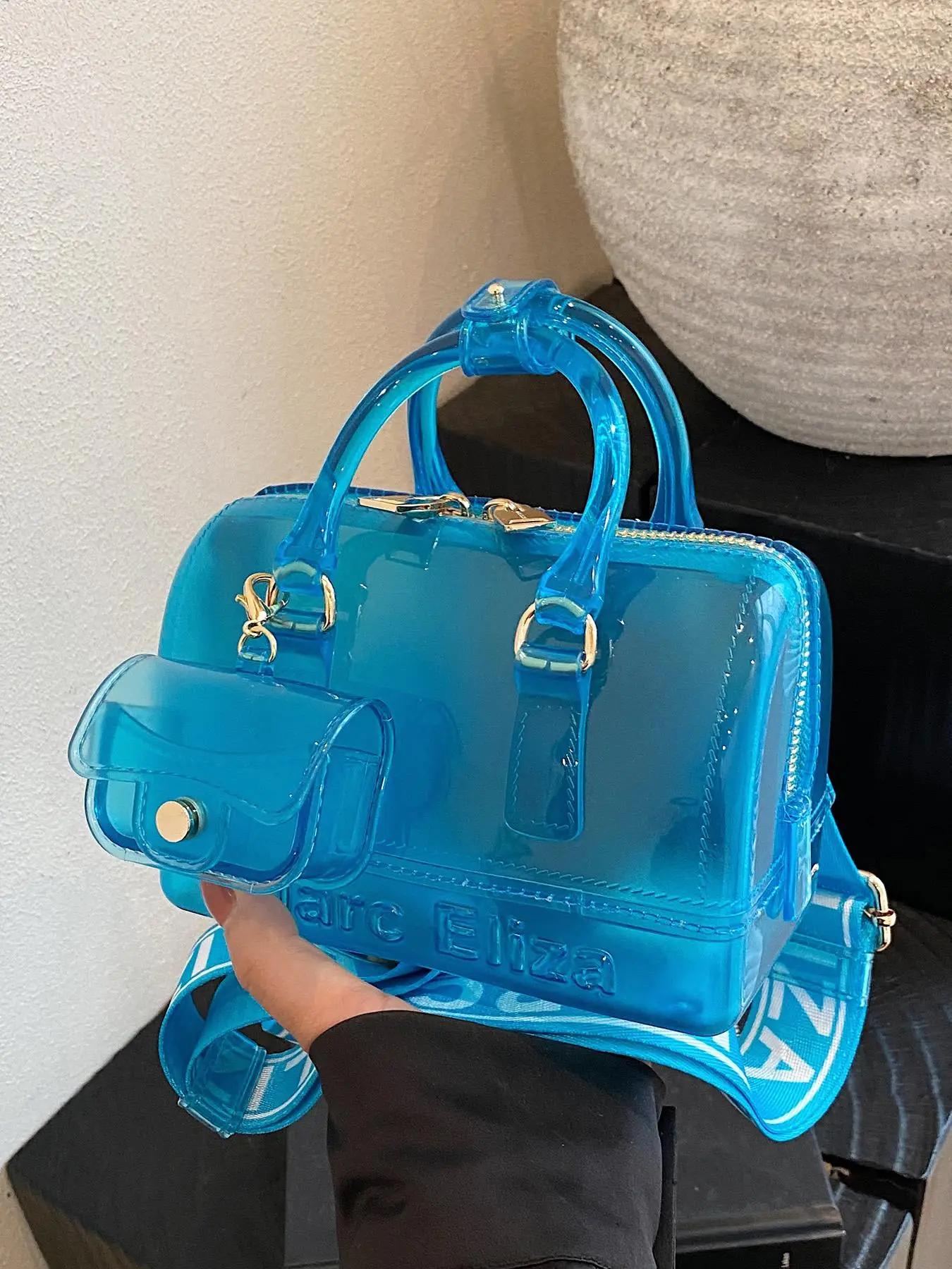 Fashionable Transparent Handbag, Simple Casual Jelly Bag with Adjustable Strap, Trendy Versatile High-quality Daily Commuting Bag, Girl Fashionable Sh