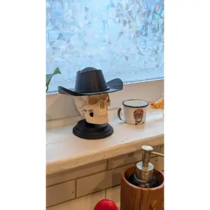 Dope AF Skull with Cowboy Hat | Gothic Western Home Decor | Skull Sculpture | Desk Shelf Art | Unique Gift | Sweatshop Engineer