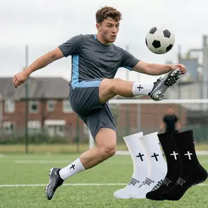 AMLANG 3/4/6/10Pairs Men Women Grip Sports Socks for Soccer and Basketball, Non Slip Football Socks with Cross Design, Breathable Workout Socks with Cushion Support for Running Gym