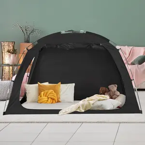 Bed Tent Full Size Bed, Light Reducing Sleeping Tent Lightweight Indoor Tent Breathable Privacy on Bed with 2 Doors for Adults Kids Autism (Full, Black)
