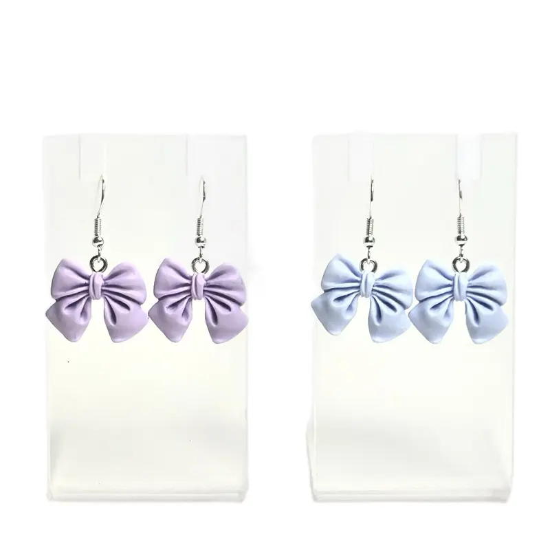 Pastel Purple and Blue Bow Hook Earrings - Elegant Design with Bow Accents