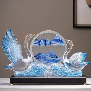 New Europe and America Quicksand Painting Swan Crafts Ornament High-end Light Luxury Christmas Gifts for Girlfriends Gifts Home Furnishing, Bedroom Bookcase Cafe Hotel Showcase Romantic Fashion Decorations