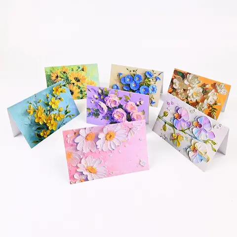 Handcrafted Floral Oil Painting Greeting Cards (4-6in) with Detailed Brushstrokes, Blank Personalizable Inside, Assorted Elegant Designs, Exquisite Artisanal Festive Gifts for Valentine's Day, Christmas