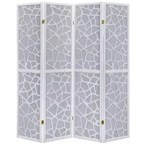 Room Divider Privacy Screen Panel with Mosaic Cuts White Color