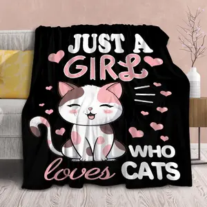 Cat Blanket Plush Gift for Kids Women Comfy Throw-Just A Girl Who Loves Cats-Soft Lightweight Kawaii Kitten Quilt Cozy Sheet Cute Animals Flannel Blankets for Halloween Couch Chair-40x50 Inches : Home & Kitchen