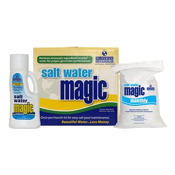 Natural Chemistry 07404 Salt Water Magic Monthly Maintenance Kit - 1 Kit Aquatic Fish Tank Treatment with 1L Salt Water Magic, 5.5 lb. Bag Mineral Mix, Organic Removal, Pools Using Salt Water Chlorine Generators, Removes Non-Living Organics