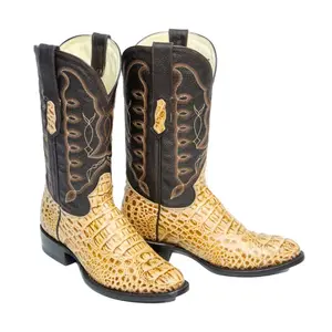 Men’s Caiman Hornback Print Orix Western Boots Whit Brown Top