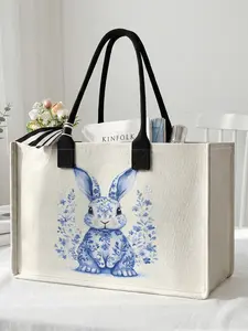 Rabbit Print Large Capacity Storage Bag, Super Size Organizer, Durable Handle, Space Saving Multi-Purpose, Ideal for School, Travel, Shopping, Bunny Tote
