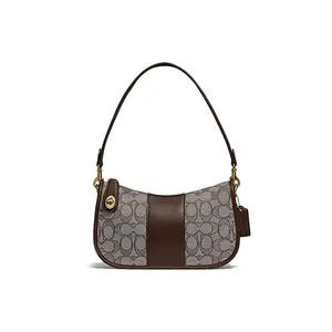 COACH Swinger Retro-Style Bag with Signature Swivel Lock and Jacquard-Leather Blend for Women