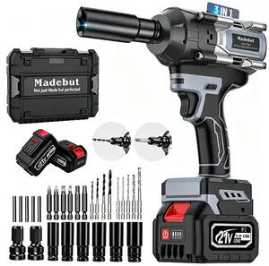 1000N.m Cordless Impact Wrench, All-Metal Cordless Impact Gun with 2 * 4.0Mah, 3-IN-1 Electric Impact Wrench with 5 Sleeves Power Tools