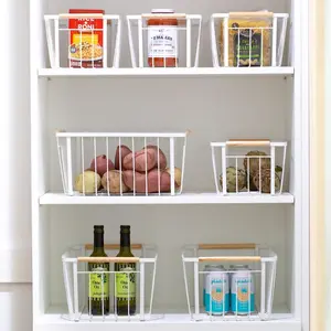White Wire Basket (Wood Handles)
