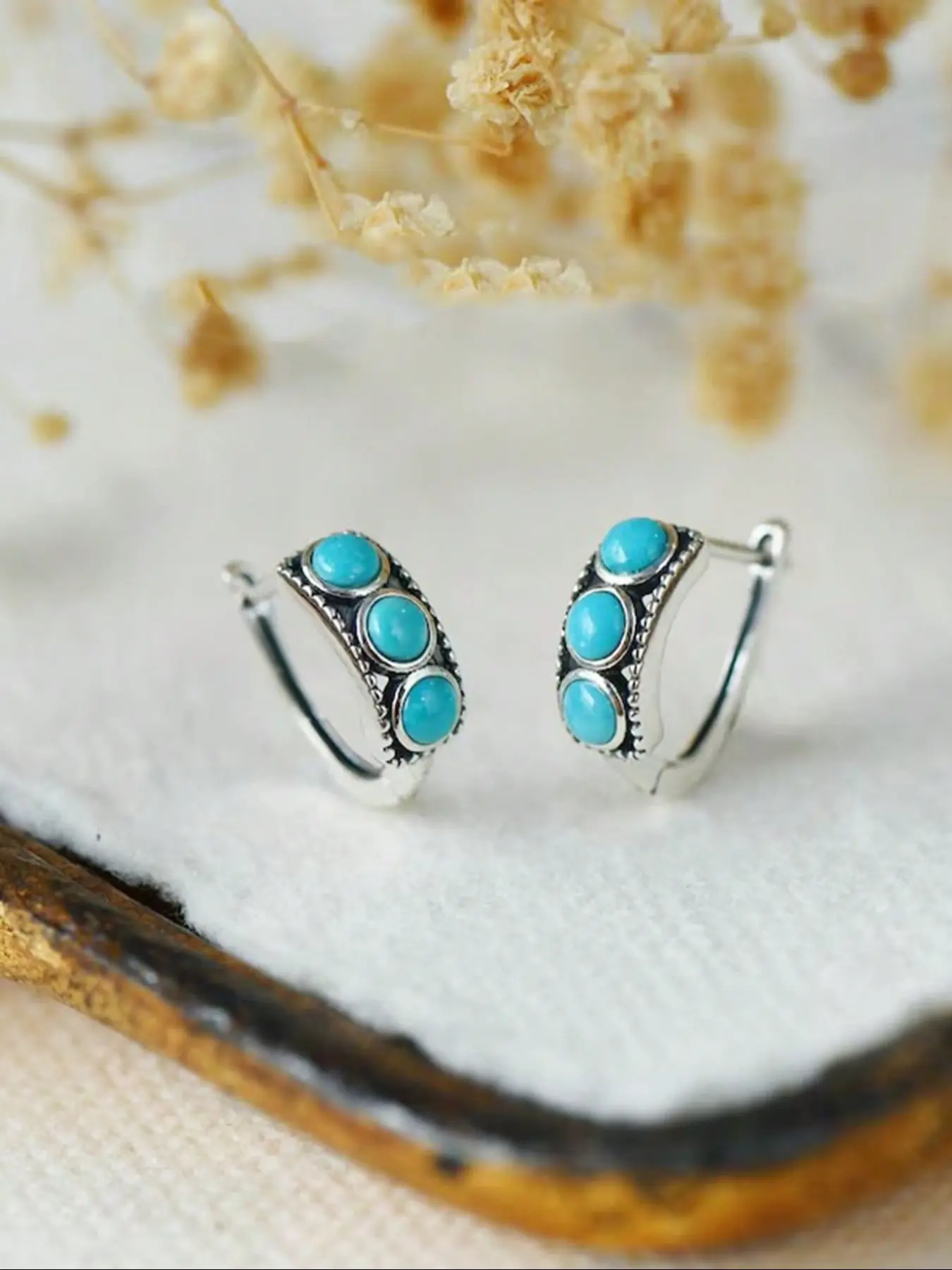 Vintage Imitation Turquoise Earrings for Women, Mini Hoop Design, Hoop Shape Earrings, Daily Wear Jewelry Gift Idea, Perfect Birthday Anniversary Present