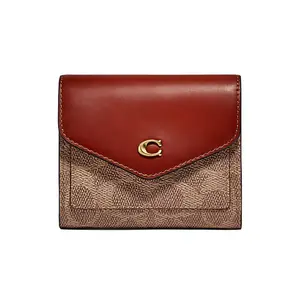 COACH Wyn 11 Two-Tone Synthetic Leather Wallet for Women in Red-Brown