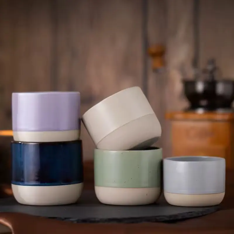 Ceramic Espresso Cups – 6oz 180ml Matte Colorblock Coffee Mugs Stackable Stoneware Set Aesthetic Modern Durable Heat Retention Neutral Tones