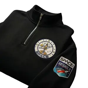 Artemis II Mission Embroidered Quarter Zip Sweatshirt, Space Enthusiast Pullover Sweater, Rocket Launch Special Gift For Space Lover