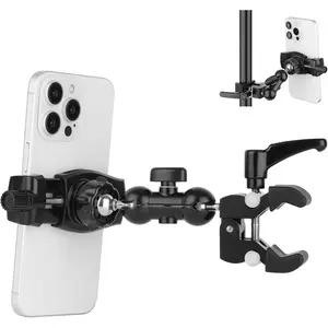 Phone Holder Clamp Mount for Treadmill/Spin / /Golf Cart/ Stand/Microphone Stand/Handlebar,Compatible with 3.5~7.5" /Smartphone,360?Adjustable  Alloy Mount