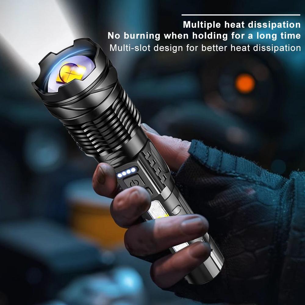 Super Bright High Lumens Rechargeable Flashlight - High Performance Multifunctional Flashlight with 7 Modes, COB Side Light, Portable Worklight for Emergency, Camping, High Performance Flashlight