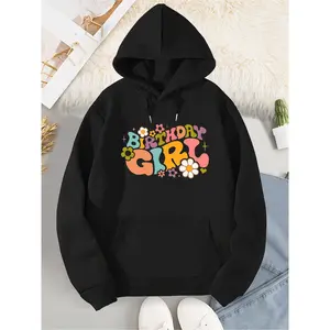 Birthday Hoodie for Women Happy B-Day Party Gift Long Sleeve Hooded Cute Print Casual Outfit Trendy Fashion Top