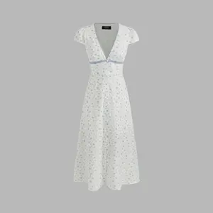 Cider [2 colors, size 0-10] V-neck Floral Button Midi Dress