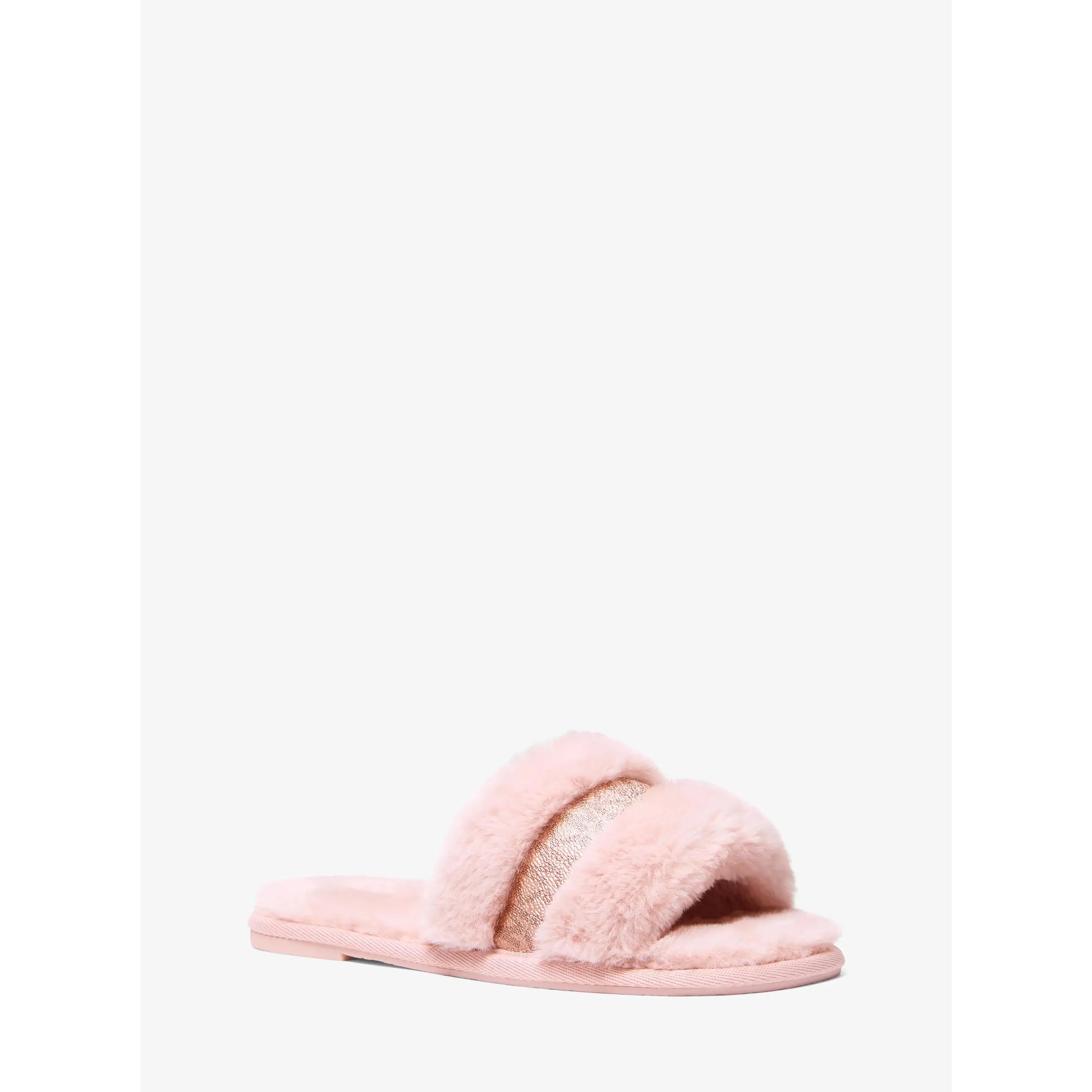 Alexis Faux Fur and Metallic Signature Logo Slide Sandal
