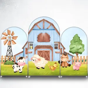 15-day Delivery Cute Cow and Windmill Arch Backdrop Cover for Barnyard Farm Theme Party