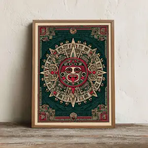[UNFRAMED] Aztec Calendar Print Poster, Mexican Sun Wall Art