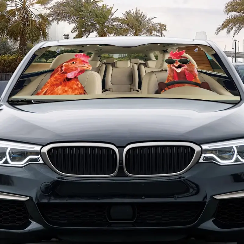 Funny Chicken Car Sunshades for Windshield, Cool Cartoon Rooster Driving Summer Car Shades for Front Windows Foldable, Portable for RV SUV, Front Placement, UV Protective Sunshade, Easy Installation, Car Interior Accessories, Car Accessory, Car Decor